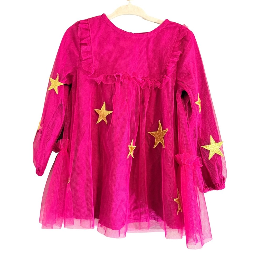 Matilda Jane Tulle Dress Girls 2 Magenta Pink Gold Glitter Star Ruffle Party